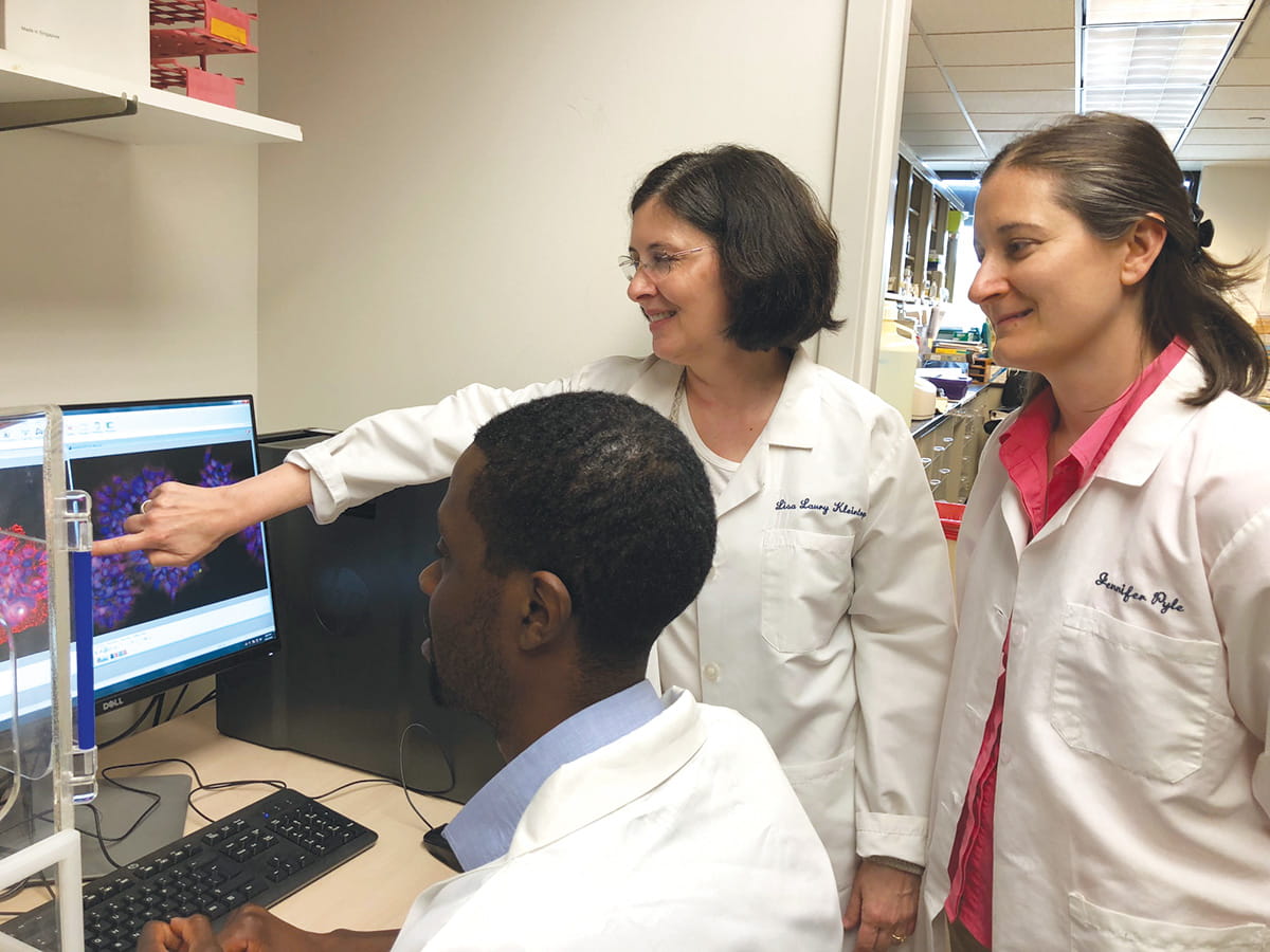 Researchers examining computer