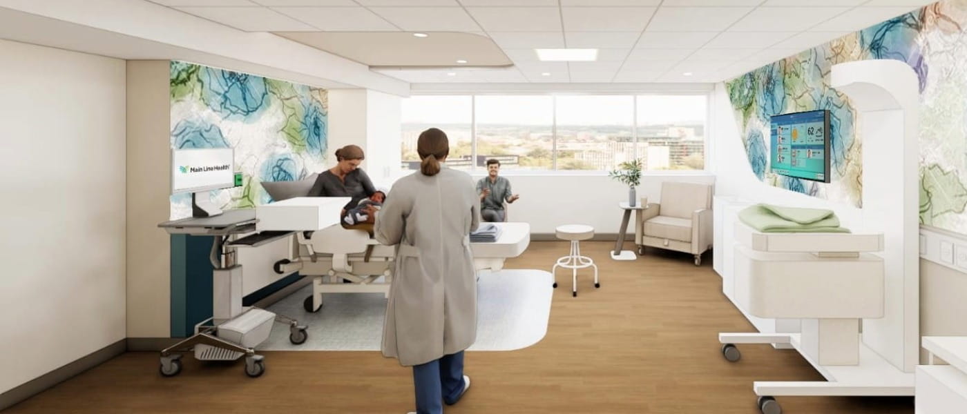 Labor and delivery room rendering.