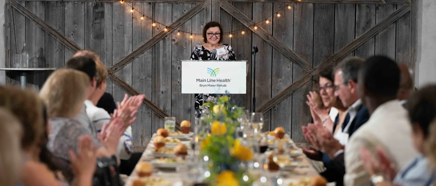 Rose Plumari speaking at Bryn Mawr Rehab Hospital Foundation event