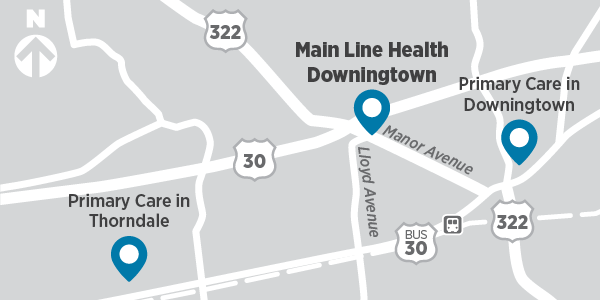 Map of the area around the Main Line Health Downingtown site
