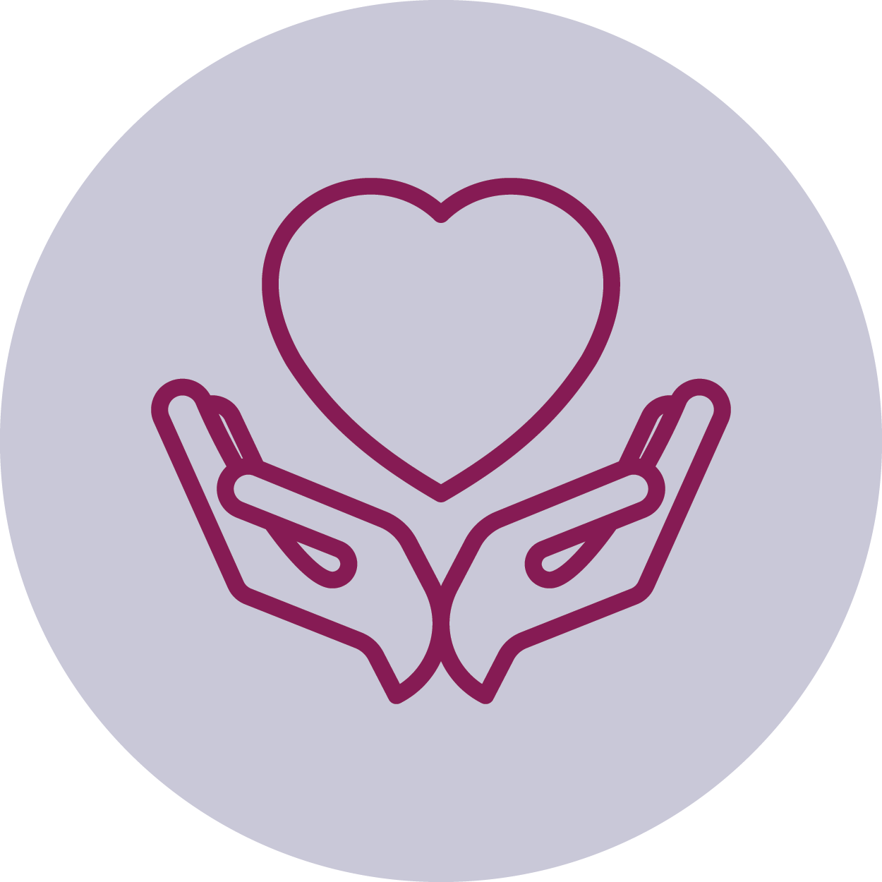 Icon of hands holding a heart with light purple background
