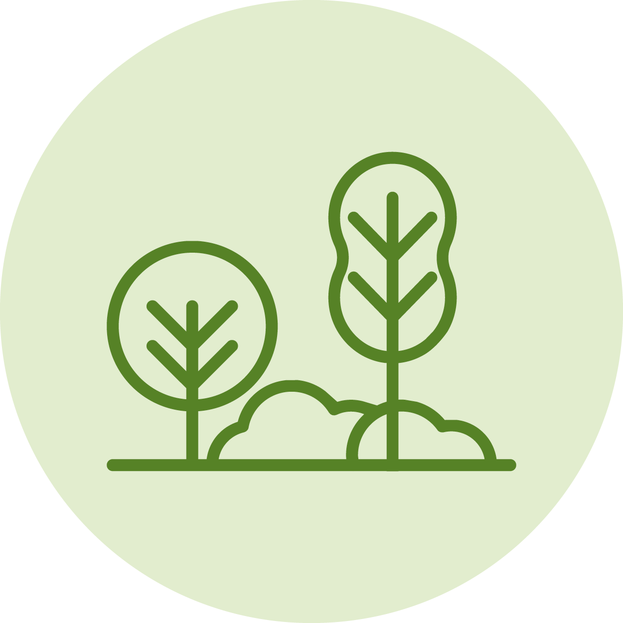 Icon of trees and bushes with green backround