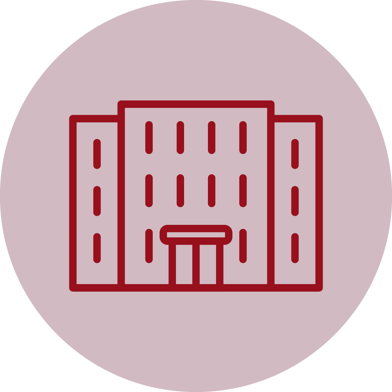 Building icon with mauve background