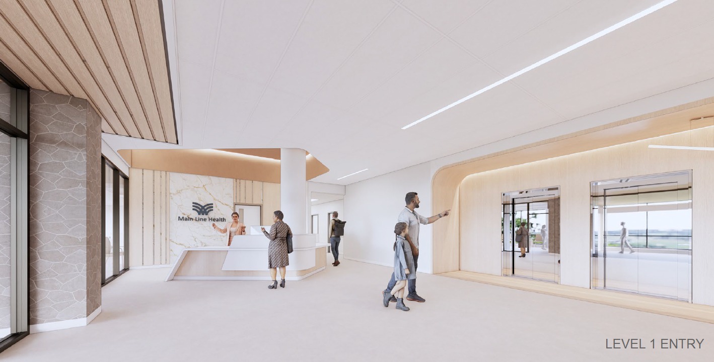 Rendering of the interior entrance of Main Line Health Downingtown